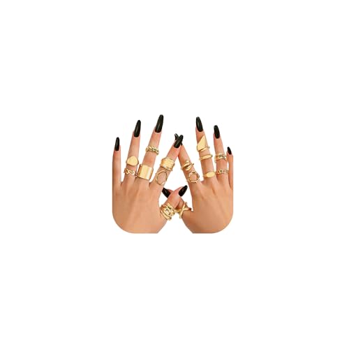 15-25 Pcs Chunky Gold Rings Set for Women, Stackable Finger Midi Rings, Dainty Gold Stacking Statement Womens ring pack - color: Gold-15Pcs