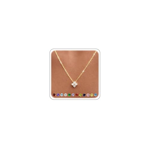 Calimt Dainty Clover Birthstone Gold Necklace for Women CZ 14K Gold Plated | Non Tarnish,Diamond Pendant Necklace,Trendy adjustable necklace,stack CZ Necklace, Bridesmaid Birthday prom Christmas Gift - color: White