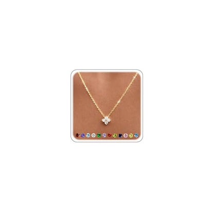 Calimt Dainty Clover Birthstone Gold Necklace for Women CZ 14K Gold Plated | Non Tarnish,Diamond Pendant Necklace,Trendy adjustable necklace,stack CZ Necklace, Bridesmaid Birthday prom Christmas Gift - color: White