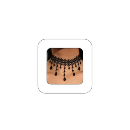 CSIYANJRY99 Gothic Choker Necklace for Women Halloween Red Crystal Vampire Choker Steampunk Lace Choker Witch Costume Accessories - style: Plaid tassel