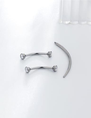 F136 Titanium 16g 6/8/10mm Eyebrow/Rook/Snug/Vertical-Labret/VCH/Snake-Eyes/Anti-Tragus/Christina/Daith/Belly-Button/Bridge/Hood/Surface Curved Barbell Piercing Jewelry for Women Men - color: White, size: 10 mm (3/8 in)