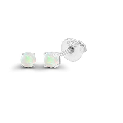 14K Gold Plated 925 Sterling Silver Hypoallergenic 3mm Round Genuine Birthstone Solitaire Screwback Stud Earrings - color: Opal Genuine