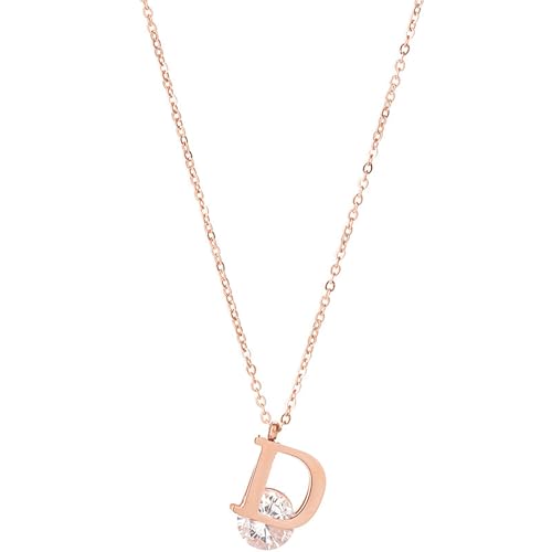 925 Sterling Silver Necklace for Women Trendy, Charming Layered Necklace with Cubic Zirconia Pendant for Her Womens Dainty Diamond Choker Necklaces Holiday Jewelry Gifts for Mom Wife Daughter Lover - color: Initial D Necklace-Gold05