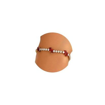 18K Gold Plated Cubic Zirconia Tennis Bracelet for Women Sparkling Stackable Stainless Steel Jewelry Hypoallergenic Tarnish Resistant Bridal Gift - color: Red Baguette CZ-Gold