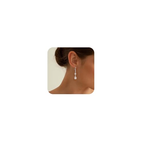 Freekiss Pearl Earrings for Women Trendy: Flat Back Stud Earrings 14K Gold Plated/925 Sterling Silver Freshwater Pearl Dangle Earrings Cute Bow Earrings Wedding Jewelry Birthday Gifts for Women Girls - style: double pearl earrings-SL