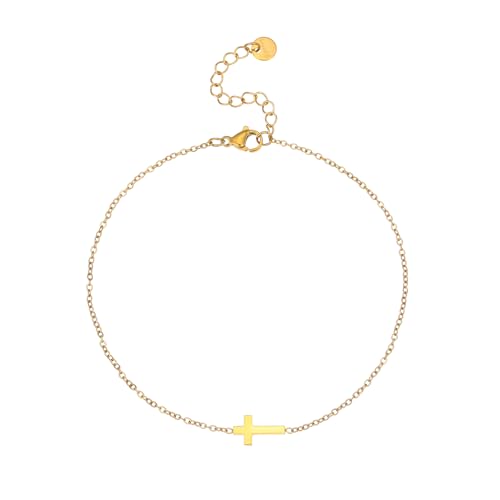 Dainty Cross Ankle Bracelets for Women 18K Gold Plated Tiny Pearl Colorful Beads Beach Summer Simple Foot Jewelry Anklets for Jewelry Gift - style: Tiny Cross-Gold