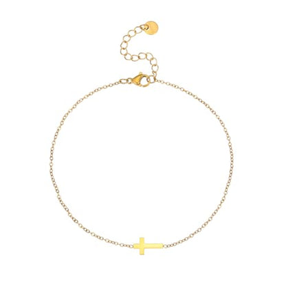 Dainty Cross Ankle Bracelets for Women 18K Gold Plated Tiny Pearl Colorful Beads Beach Summer Simple Foot Jewelry Anklets for Jewelry Gift - style: Tiny Cross-Gold