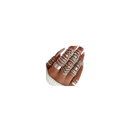 Gold Rings for Women Non Tarnish Stackable Rhinestone Moon Star Rings Dainty Stacking Pearl Butterfly Midi Pinky Thumb Joint Finger Knuckle Ring Set Gold Non Tarnish Jewelry Gifts Trendy Stuff - color: B Silver Stackable Rings 30Pcs