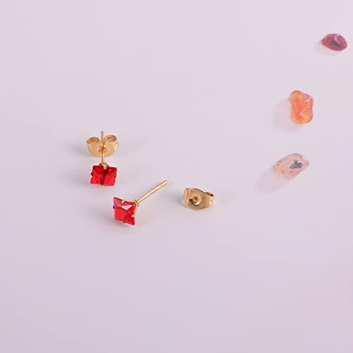 12 Pairs 18K Gold Plated Surgical Stainless Steel Stud Earrings, Star Heart Square Stud Earring for Women, Cubic Zirconia Birthstone Stud Earrings Set - color: Gold Square 4mm
