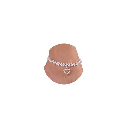 Fesciory Silver Ankle Bracelets for Women, Adjustable Rhinestone Pendant Tennis Anklet, Butterfly Heart Infinite Diamond Summer Beach Foot Chain Jewelry Gifts - style: Hollow Heart Pendant