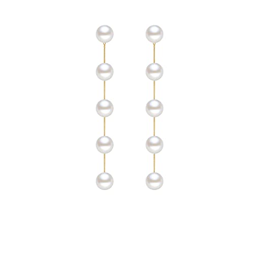 Long Pearl Earrings for Women 925 Sterling Silver Dangle Earrings | Hypoallergenic Dainty Dangle Drop Earrings, Elegant Pearl Jewelry for Bridal, Mother's Day Anniversary Birthday Jewelry Gift - color: Gold