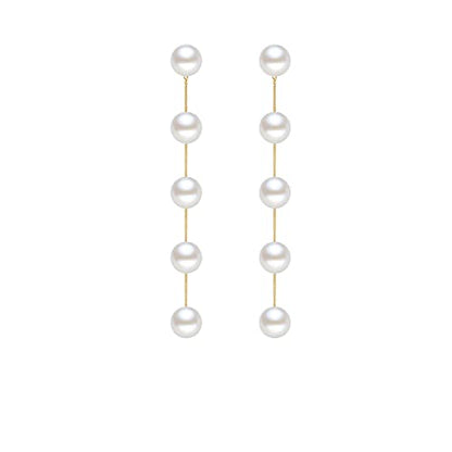 Long Pearl Earrings for Women 925 Sterling Silver Dangle Earrings | Hypoallergenic Dainty Dangle Drop Earrings, Elegant Pearl Jewelry for Bridal, Mother's Day Anniversary Birthday Jewelry Gift - color: Gold