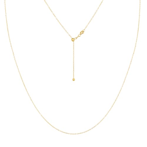 KISPER Adjustable Gold Chain Necklace for Women 1mm Cable Snake Box Slider | 24K plated stainless steel, 2 finishes, non-tarnish, waterproof, to 24 in, hypoallergenic, nickel-free - color: Yellow Gold