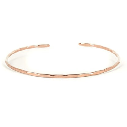 Thin Hammered Cuff, in Solid Sterling Silver, 14K Gold Fill, and Rose Gold Fill; Delicate Handmade Stacking Bracelet for Women by Lotus Stone Design - color: Rose Gold, size: Medium