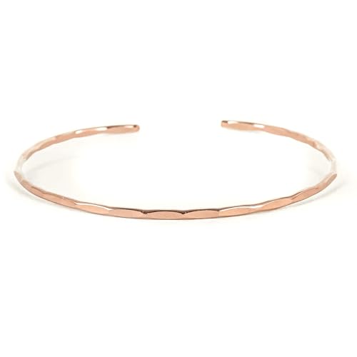 Thin Hammered Cuff, in Solid Sterling Silver, 14K Gold Fill, and Rose Gold Fill; Delicate Handmade Stacking Bracelet for Women by Lotus Stone Design - color: Rose Gold, size: Medium
