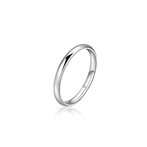 Lantine 2mm Simple Pinky Ring Silver High Polishing Dome Thin Minimalist Stacking Knuckle Plain Band Ring Size 2-8.5