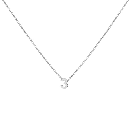 Number Necklace for Women Dainty 18K Gold Plated Pendant Necklace Charm Birth Month Personalized Jewelry Birthday Gift - color: SILVER, style: Number 3