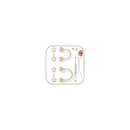 ORAZIO Half Huggie Earrings Jacket Pack for Women Backless Hoop Earring 18G | Hypoallergenic Surgical Steel Arc Hoop Backless No Back Stacks Set Small CZ Screwback Studs Jewelry Gift for Women Men Trendy - color: Gold Plated-Style1 Star