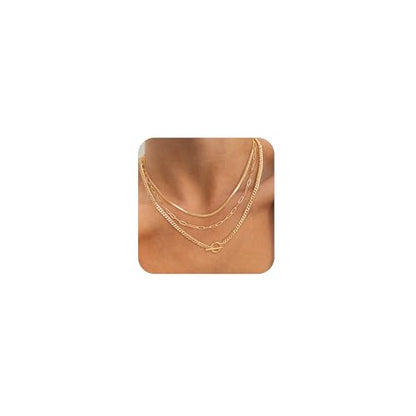 CHESKY 14K Gold Plated Layered Chain Necklace for Women | Trendy Cuban Link Chain, Chunky Paperclip Chain, Toggle Clasp Necklace, Fashion Gold Jewelry, Daily Gift for Women - style: chain3-gd