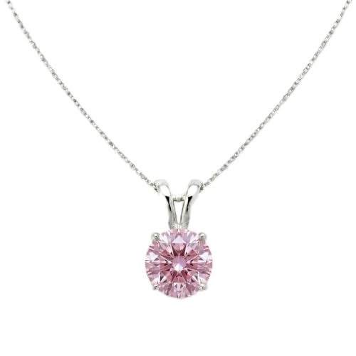 Mariell Cubic Zirconia Crystal Pendant Necklace for Women, 2 Carat 8mm CZ, for Brides, Wedding, Mother's Day Jewelry Gift - color: Silver-Pink Cubic Zirconia
