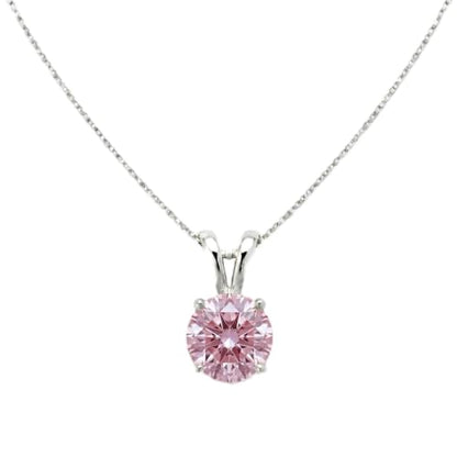 Mariell Cubic Zirconia Crystal Pendant Necklace for Women, 2 Carat 8mm CZ, for Brides, Wedding, Mother's Day Jewelry Gift - color: Silver-Pink Cubic Zirconia