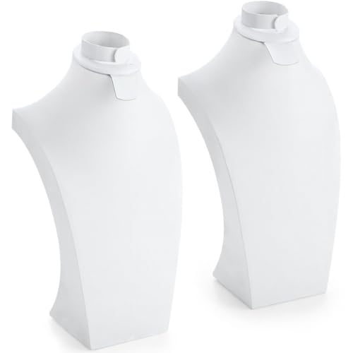 Wenqik 2 Pcs PU Leather Jewelry Display Bust, 12.4 Inch Multi-Functional Necklace Mannequin Holder Stand Display Necklaces Bracelets Earrings Rings for Vendors Jewelry Selling Trade Show - color: White