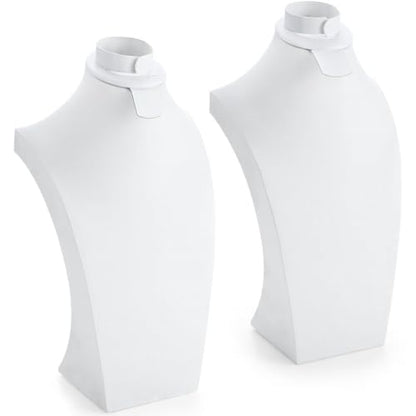 Wenqik 2 Pcs PU Leather Jewelry Display Bust, 12.4 Inch Multi-Functional Necklace Mannequin Holder Stand Display Necklaces Bracelets Earrings Rings for Vendors Jewelry Selling Trade Show - color: White