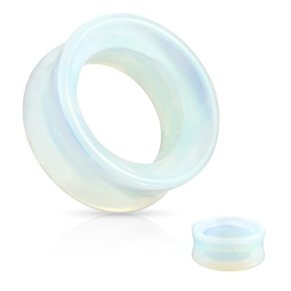 Hollow Tunnels Opalite Organic Stone Ear Plugs Gauges Sold in Pairs - style: 19MM-3/4 INCH