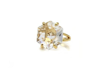 Hexagon Clear Quartz in Prongs - Custom Sterling Silver Engagement Statement Ring - Handmade Gemstone Jewelry for Women
