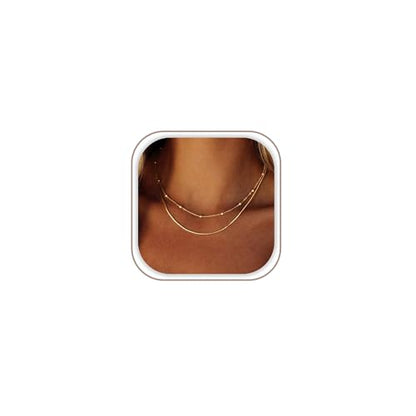 Freekiss Layered Necklace Set for Women Stackable | Herringbone Snake Cuban Rope Chain, Dainty Choker, Layered Stackable, Non Tarnish, Hypoallergenic, Adjustable 14-18.5" - color: Gold, style: Layer Beaded Choker+1.5mm snake