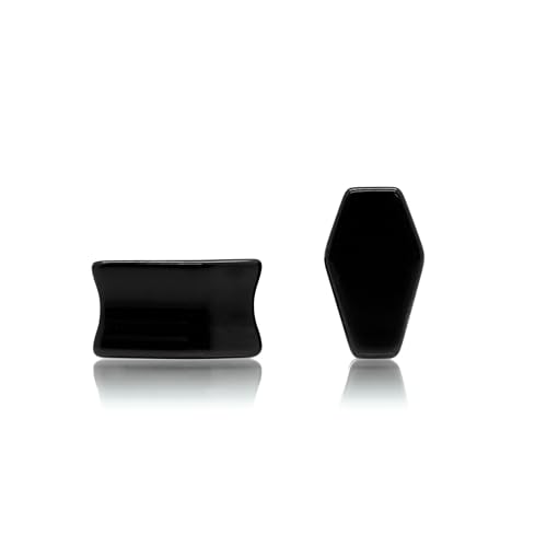 Forbidden Body Jewelry Natural Obsidian Black Stone Coffin Shaped Double Flare Plugs, Gauges, Tunnels - style: 9/16" (14mm)
