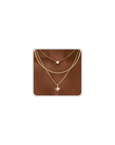 Gold Necklace Stack, Layered Gold Necklaces for Women Jewelry Set | 14K Gold Plated, Separate Chains, Pendant, Dainty, Non Tarnish, Delicate, Chain, Multi, Gift - color: 3 Layer-North Star Gold