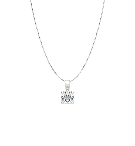 Savlano 925 Sterling Silver Moissanite Pendant Necklace, 6MM,8MM Round, Princess & Heart Cut 0.8–2CT D Color, with 18" Box Chain for Women – Comes with A GRA Certificate – Made in Italy - style: 0.8ct 6mm Round Cut