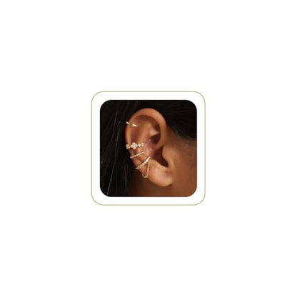 14K Gold Plated Ear Cuff Earrings for Women, Dainty Ear Cuffs Non Piercing Clip on Earrings Trendy Non pierced Cubic Zirconia Fake Hoop Earring Jewelry Sets for Women - color: Gold-5