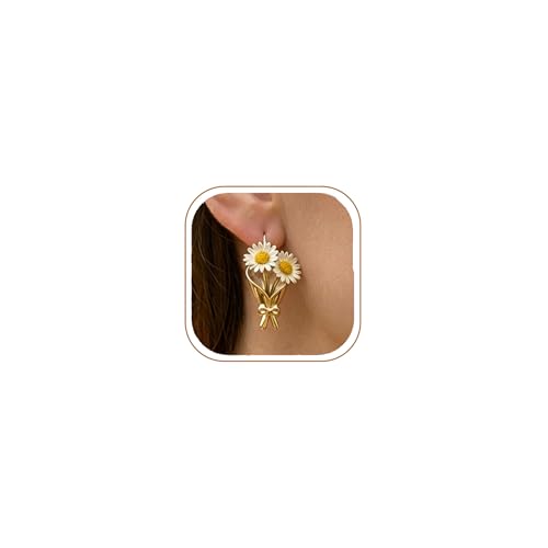 MODRSA Gold Stacked Layered Necklaces for Women Pearl Pendant Charm Cross Lariat Slip Shell Starfish Y Chain Necklace Adjustable Silver Boho Jewelry Gifts for Women Summer Vacation Beach Accessories - color: F3- Bouquet earring(no flower) - Gold