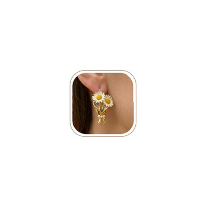MODRSA Gold Stacked Layered Necklaces for Women Pearl Pendant Charm Cross Lariat Slip Shell Starfish Y Chain Necklace Adjustable Silver Boho Jewelry Gifts for Women Summer Vacation Beach Accessories - color: F3- Bouquet earring(no flower) - Gold
