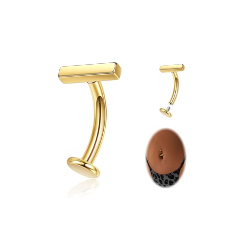 NICEIGHT 14G F136 Pure Titanium Floating Belly Button Rings for Women Petite Flat Back CZ Belly Rings Opal Barbell Heart Curved Navel Ring Internally Threaded Belly Piercing Jewelry 8/10/12/14mm - color: Gold-Barbell, size: 10mm (Standard Size)