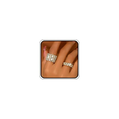 Fashion Silver Bling Rhinestone Crystal Stretch Rings Set for Women | Sparkly Rhinestone Elastic Finger Nail Ring Glitter Stretchy Stack Statement Knuckle Rings Cocktail Jewelry Accessories Pack - color: Gold