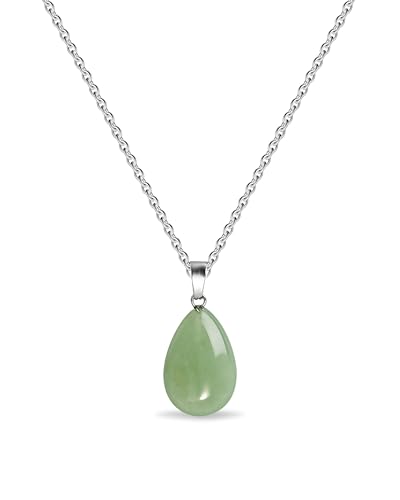 Boho Silver Teardrop Jade Necklaces Green Stone Pendant Necklace for Women Trendy