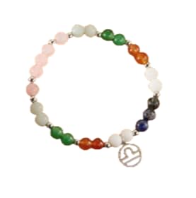 XAM 12 Zodiac Stone Beaded Bracelet - Natural Gemstone & Stainless Steel Charm Constellation Jewelry - color: L