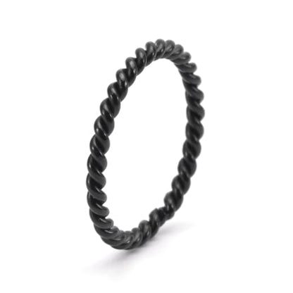 Women's Stainless Steel 1.1mm Rope Thin Wedding Ring Silver Rose Gold Plated Size 4 to 9 - color: 2mm, Black