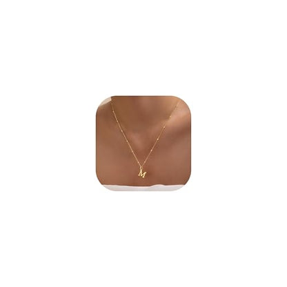 Initial Necklaces for Women Dainty 14k Gold Plated A-Z Letter Pendant Name Necklaces Cute Charm Choker Fashion Accessories Non Tarnish Trendy Jewelry Gift - color: Gold, style: M