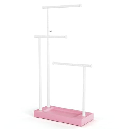 SRIWATANA Pink & White Extra Tall Necklace Holder, Jewelry Display Stand | Sturdy Tall Jewelry Organizer; Chic necklace organizer to Display Long Necklaces, Pendants, Chains Without Tangling - color: Pink & White