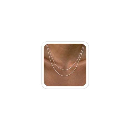 MBW Silver Paperclip Chain Necklace for Women,Dainty Sterling Silver Choker Necklaces for Women Trendy Simple Long Chunky Minimalist Waterproof Link Necklace Jewelry Gifts for Women 16/18/20 in - color: Layered snake chain-silver