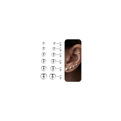 6 Pairs Hypoallergenic Flat Back Earrings for Women Girls,Stud Earring Set | Cartilage Earrings for Sensitive Ears,Cubic Zirconia Ball Pearl Earring,Screw Back Helix Conch Piercing Sets,Jewelry Gifts - color: Ball-Sliver-Plated