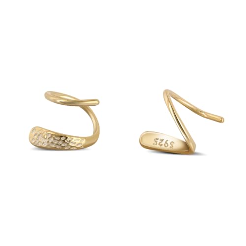 Tiny Double Hoop Earring S925 Sterling Silver Small Hammer Texture Hoop Hypoallergenic Twist Spiral Earrings for Women - Sliver & Gold - color: Gold