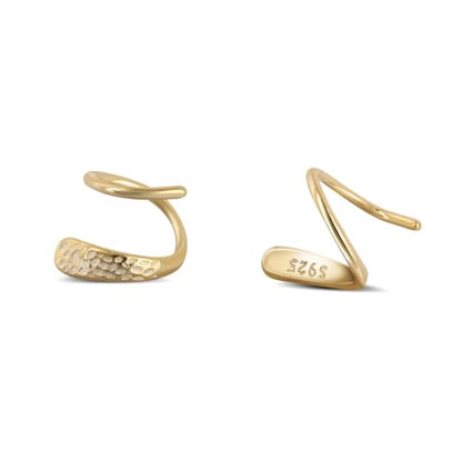 Tiny Double Hoop Earring S925 Sterling Silver Small Hammer Texture Hoop Hypoallergenic Twist Spiral Earrings for Women - Sliver & Gold - color: Gold