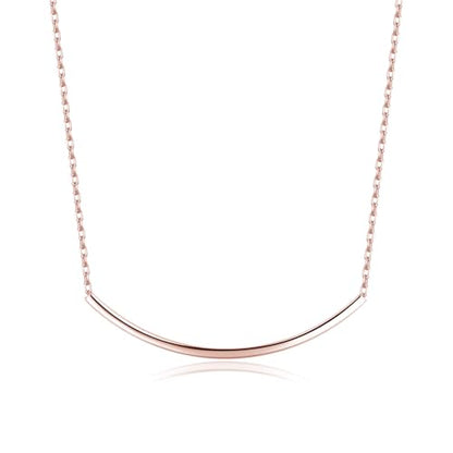 SLUYNZ Solid 925 Sterling Silver Minimalist Bar Choker Necklace for Women Teens Curved Tube Bar Pendant Necklace - color: C-Rose Gold Plated