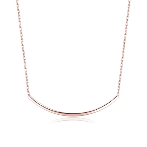 SLUYNZ Solid 925 Sterling Silver Minimalist Bar Choker Necklace for Women Teens Curved Tube Bar Pendant Necklace - color: C-Rose Gold Plated