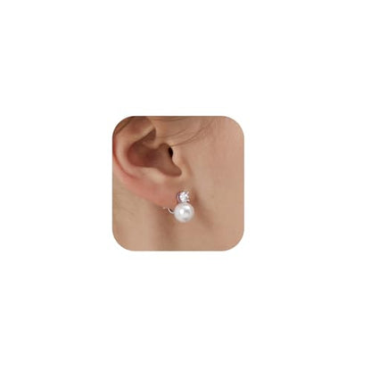 Awinesn Pearl Clip on Earrings for Women 14K Gold Silver Plated Pearl Earrings Cubic Zirconia Non Pierced Earrings for Women Jewelry Gifts Wedding Party - color: CZ-silver-10mm